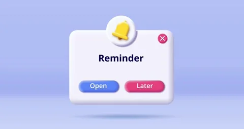 3D reminder concept. Moving banner with pop up notification, bell, and buttons Stock Footage 326264375
