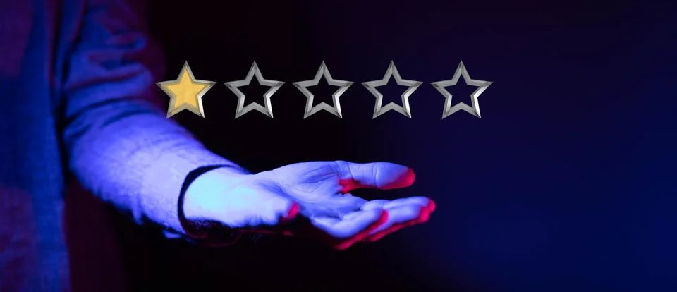 3D render of 1 star rating near a hand Stock Illustration