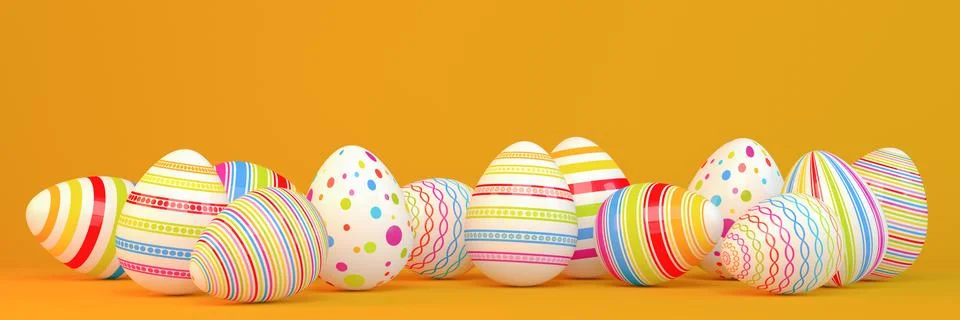 3d render - 13 colorfu Easter eggs on orange background 스톡 일러스트