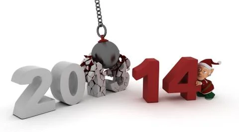 3D render of 2014 new year wrecking ball Stock Illustration