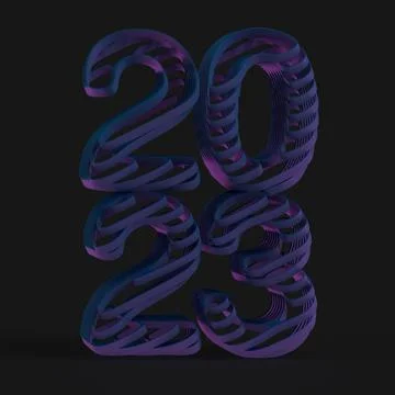 3D render of the 2023 numbers designed in blue on a black background Stock Illustration