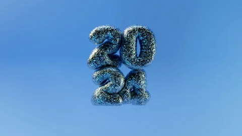 3D render of 2024 New Year numbers in the form of inflated silver foil balloons Stock Footage 260550938