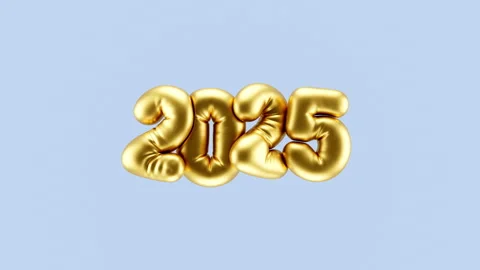 3D render of 2025 New Year numbers in the form thin golden inflated balloons Stock Footage 289212284
