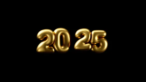 3D render of 2025 numbers in the form thin golden inflated balloons Stock Footage 290008345