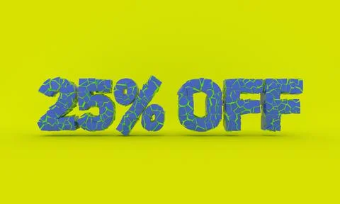 3D render of 25% off sign with cracked stone effect - Black Friday concept Stock Illustration