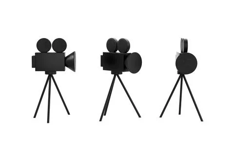 3D render 3 camera views on a tripod on a white background 스톡 일러스트