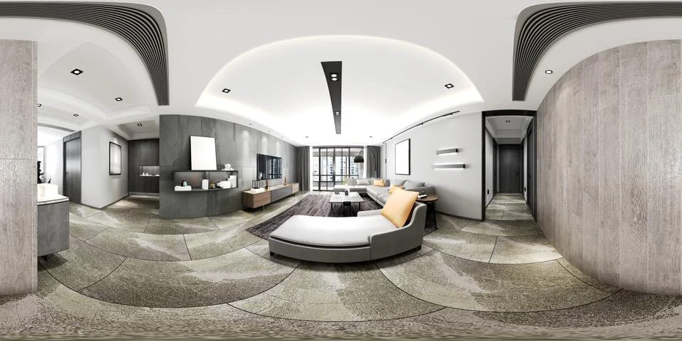 3d Render of 360 degrees Living Room Illustrazione stock