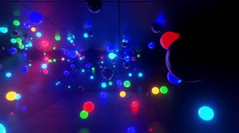 3d render. 3D abstract creative background with neon glow multi-colored spheres Illustrazione stock
