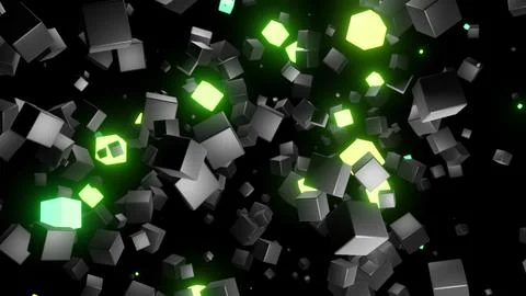 3d render. 3d abstract dark geometric background with gray cubes flash with Stock Illustration