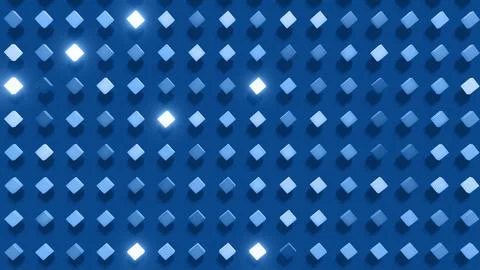 3d render. 3d abstract dark geometric bg with gray cubes flash with blue neon Illustrazione stock