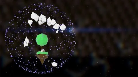 3d render. 3d abstract low poly object inside a neon light ring over イラスト素材