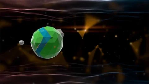 3d render. 3d abstract low poly object inside a neon light ring over Stock Illustration