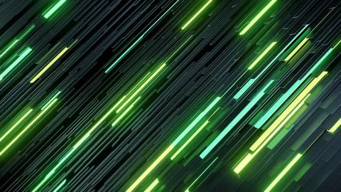 3d render. 3d abstract simple geometric background with green yellow rectangles Stock Illustration