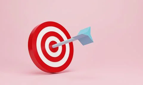 3d render, 3d illustration. Arrow hit the center of target or goal of succe.. Stock Illustration