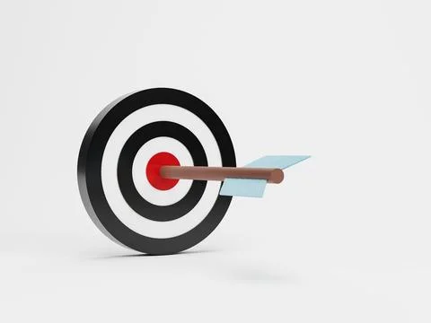 3d render, 3d illustration. Arrow hit the center of target or goal of succe.. Stock Illustration