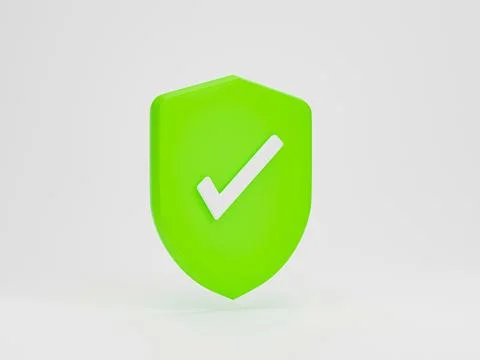 3d render 3d illustration. Checkmark icon on guard shield protection symbol.. Stock Illustration