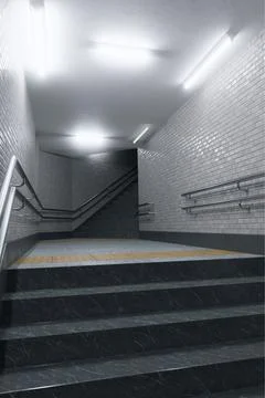 3d render, 3d illustration. Empty gloomy and scary subway. Stock Illustration