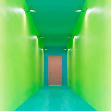 3d render, 3d illustration. Empty green corridor. Stock Illustration