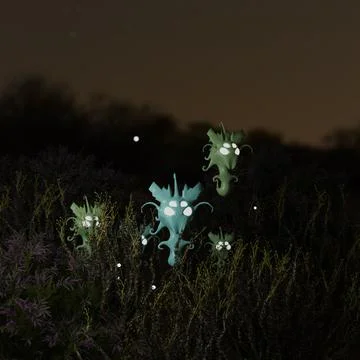 3d render, 3d illustration. Group of aliens with burning eyes. Stock Illustration