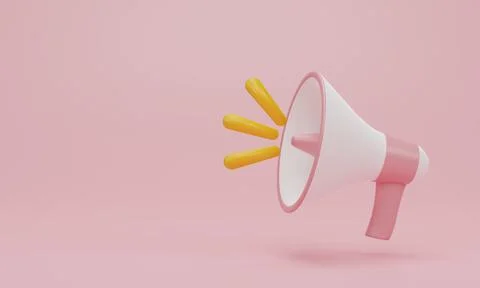3d render 3d illustration. Megaphone, loudspeaker on pink pastel background.. Stock Illustration