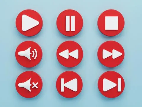 3d render 3d illustration. set of media player button icons on blue backgroun Stock Illustration