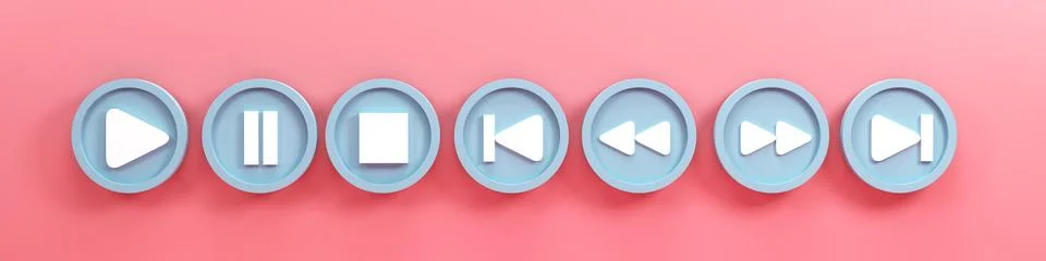3d render 3d illustration. set of media player button icons on pink backgroun Stock Illustration