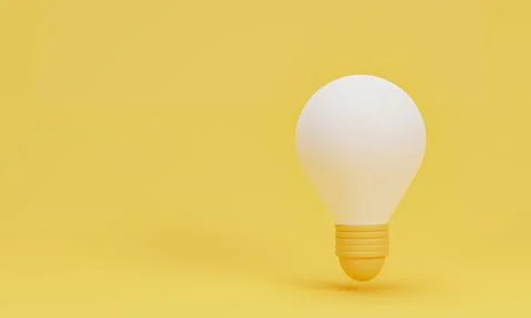 3d render 3d illustration. Simple cartoon style light bulb icon on yellow b.. Stock Photos
