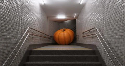 3d render, 3d illustration. Subway with orange pumpkin. Stock Illustration