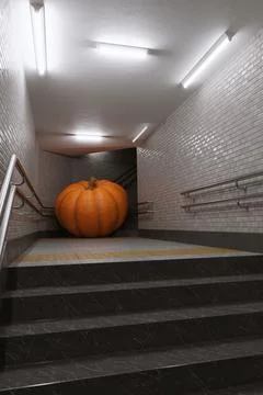 3d render, 3d illustration. Subway with orange pumpkin. Stock Illustration