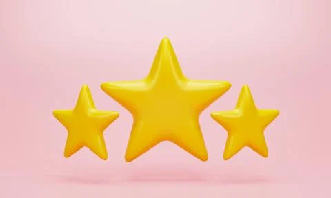 3d render 3d illustration. Three yellow star icon on pink background. Conce.. Stock Illustration