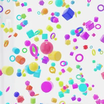 3d render. 3d primitives multicolored on a light white background isolated Stock Illustration