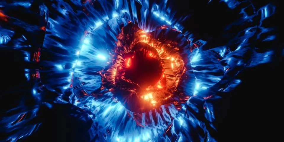 3D render of 4K UHD neon light with glowing blue and orange color effect Stock Illustration