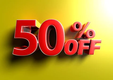 3d render of 50 percent off in yellow background. Stock Illustration