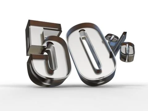3D render of 50 procent of discount sale text in glass isolated on white Stock Illustration