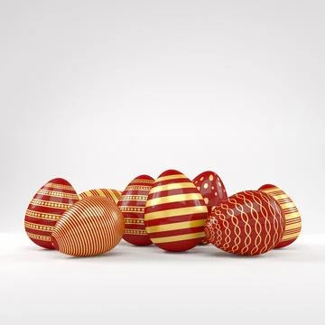 3d render of 8 red and gold easter eggs on white background. Stock Illustration