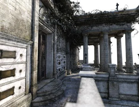 3D Render of Abandoned memorial building 스톡 일러스트