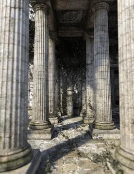 3D Render of Abandoned memorial building 스톡 일러스트