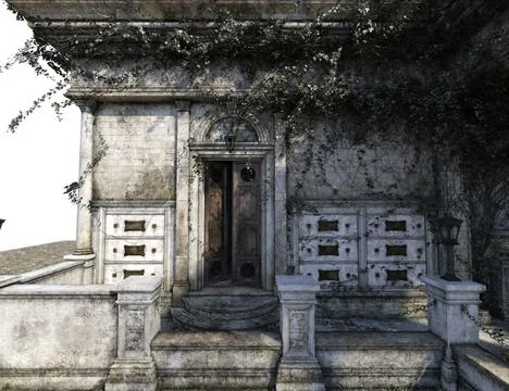 3D Render of Abandoned memorial building 스톡 일러스트