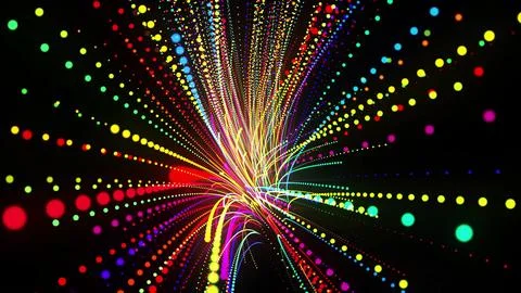 3d render. Abstract 3d background with glowing particles lined up in a row along Illustrazione stock