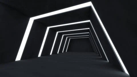 3D Render abstract and futuristic dark room empty space with glowing strip... Stock Photos
