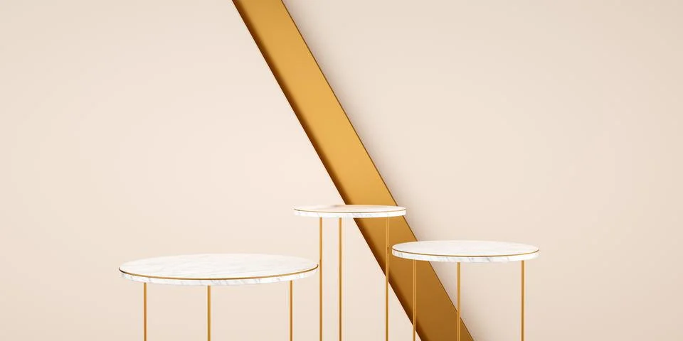 3d render, abstract and modern background with white marble and gold. Empty p Illustrazione stock