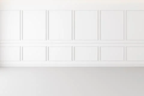 3D render of abstract architectural element. Empty white wall with paneling Stock Photos