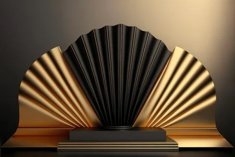 3d render, abstract art deco black background with empty podium. Minimal sh.. Illustrazione stock