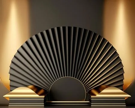 3d render, abstract art deco black background with empty podium. Minimal sh.. Illustrazione stock