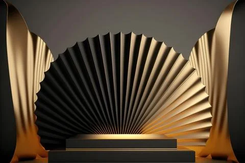 3d render, abstract art deco black background with empty podium. Minimal sh.. イラスト素材