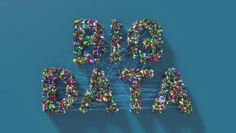3d render abstract background with Big Data title made of spheres that connec Stock Illustration