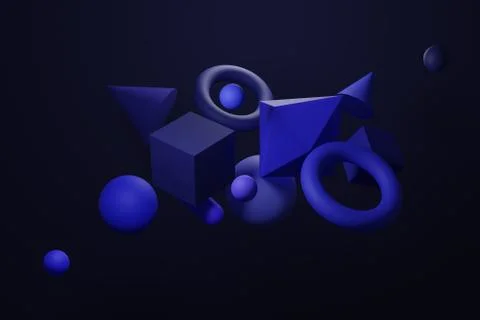 3d render abstract background, blue geometric shapes. Computer generated mini Stock Illustration