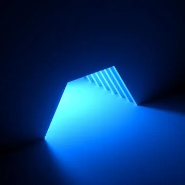 3d render, abstract background, blue neon light going out of the hole Stock Illustration