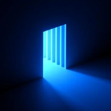3d render, abstract background, blue neon light going out of the hole Stock Illustration