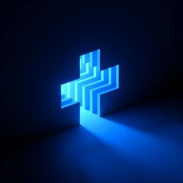 3d render, abstract background, blue neon light going out of the hole Stock Illustration